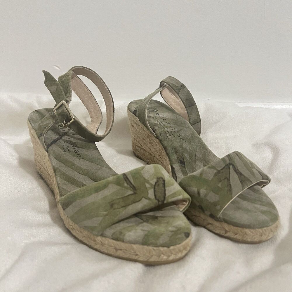Eric Michael Orly Espadrille Wedge Sandal‎ Size EU 38 US 7.5-8 Green Tropical